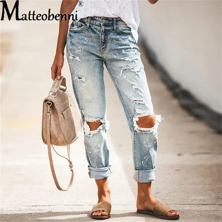 Upgrade Your Style with High-Waisted Ripped Jeans - Perfect for Fall!