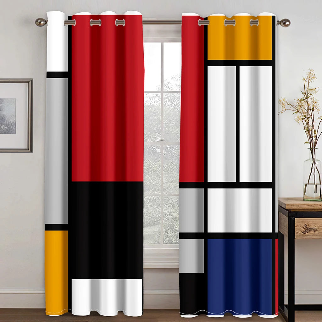 270*240 Cheap Abstract Geometric Black Red Modern Thin Two Windows Curtains for Living Room Bedroom Decor 2 Pieces Free Shipping