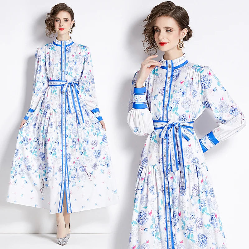 Vintage Floral Print Maxi Dress - Elegant A-line for Women's Party & Vacation