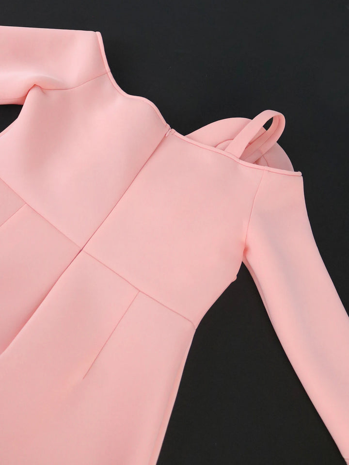 Stunning Pink Cold Shoulder Dress - Perfect for Evening Events and Parties!