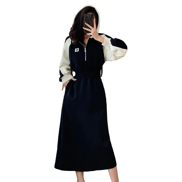 Korean Half-zipper Dress: Fall Waist Thin Leisure" - High Quality, Asian Sizes, Variety of Colors!