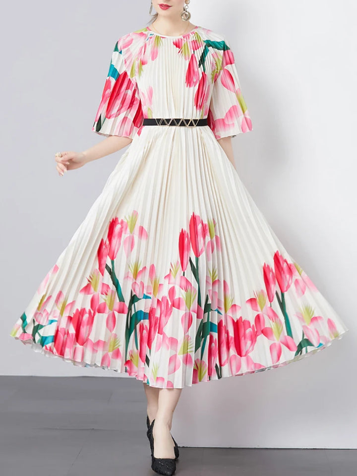 Stunning GVUW Pleated Print Dress - Elegant Lady Summer 2024 Collection