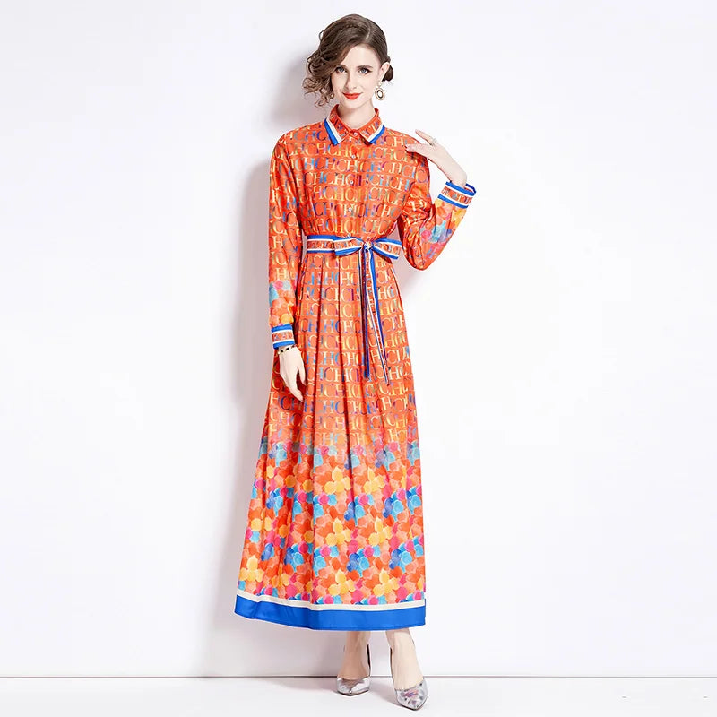 2024 Retro Print Silk Dress - Spring Fashion for Women