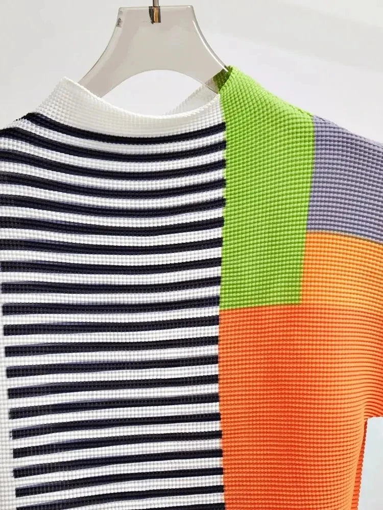 Women's Jacquard Striped 2-Piece Set: Top + Miyake Skirt Suit