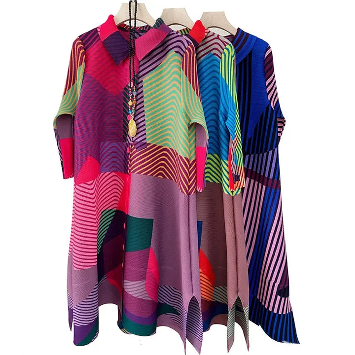 Stylish YUDX Miyake Printed Dress - Perfect for Spring & Autumn!