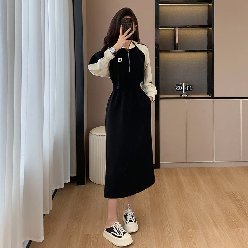 Korean Half-zipper Dress: Fall Waist Thin Leisure" - High Quality, Asian Sizes, Variety of Colors!