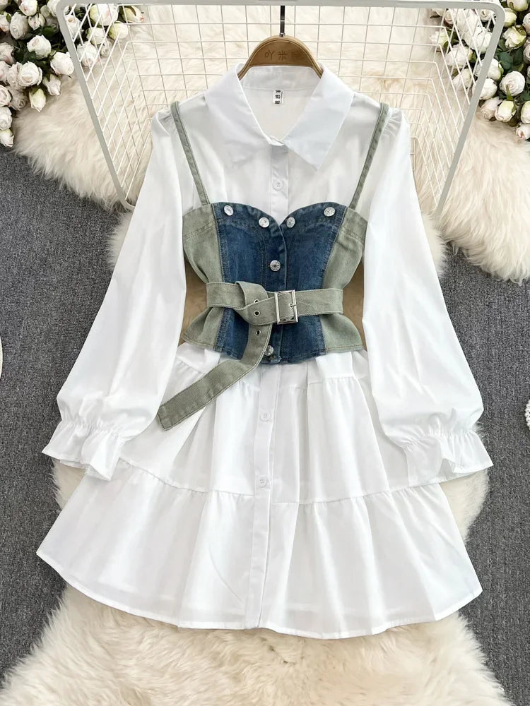 Elegant White Shirt Dress Set