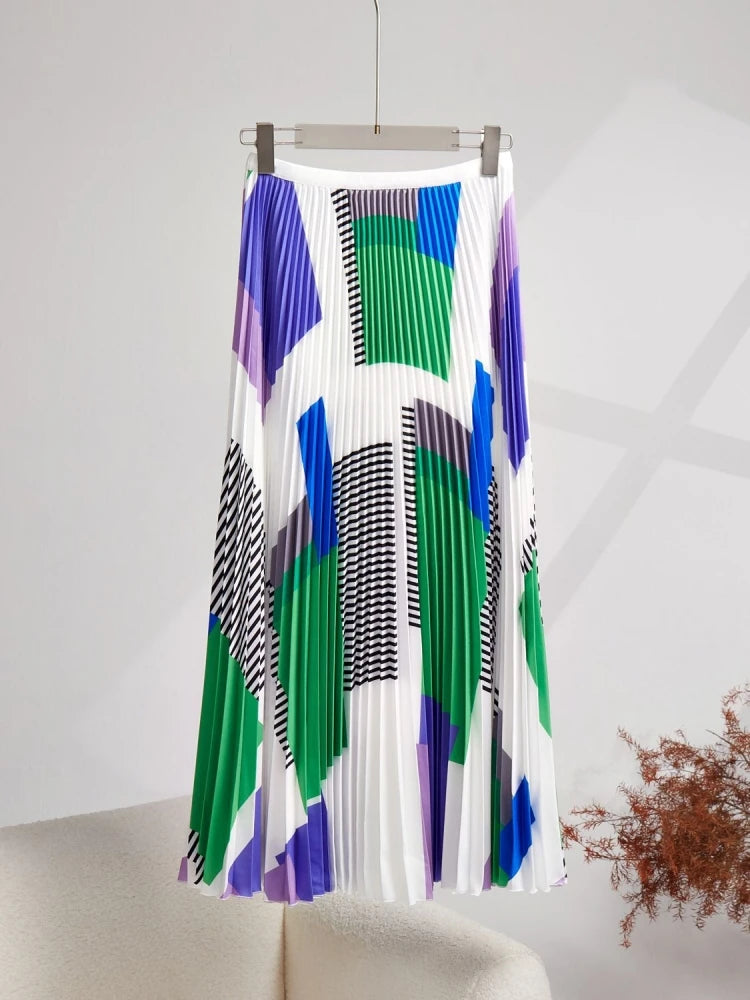 Women's Jacquard Striped 2-Piece Set: Top + Miyake Skirt Suit