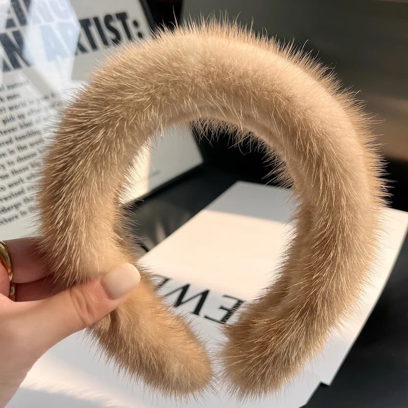 New Style Luxurious Real Mink Fur Band Female Real Mink Fur Headband Women Hair Genuine Fur Accessories Padded Winter Hair Hoop