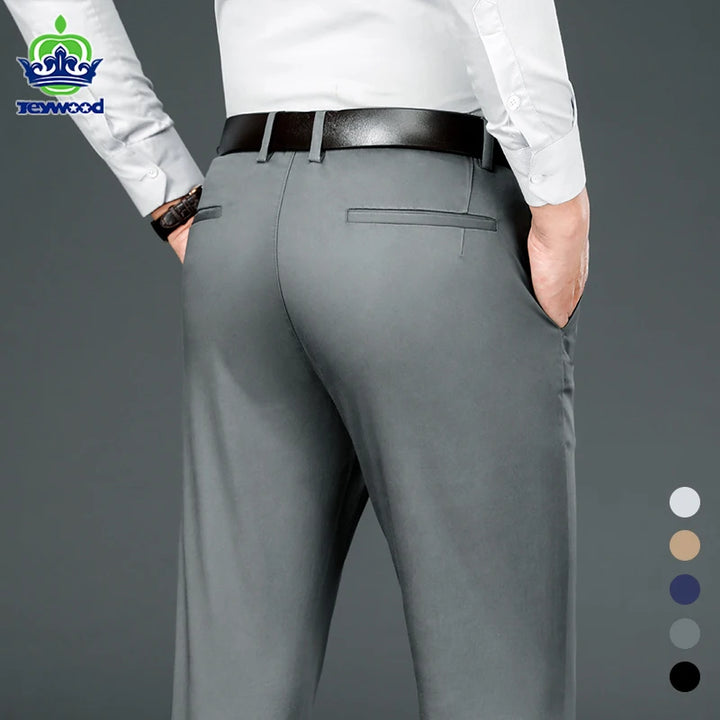 Brand Clothing Men's Straight-fit Suit Pants Men Autumn Winter Business Stretch Grey Khaki Black Thick Trousers Male Size 40 42