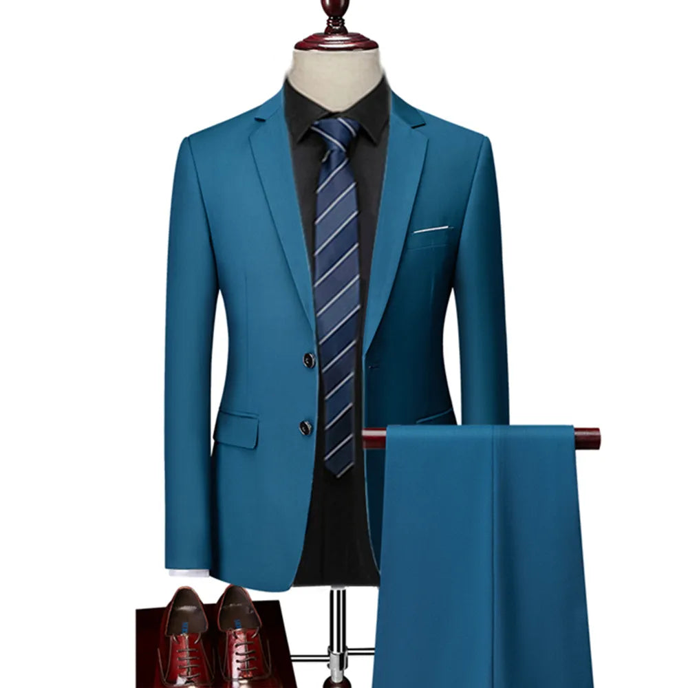 2023 Men's Business Plaid Suit Set - Blazer Jacket & Pants