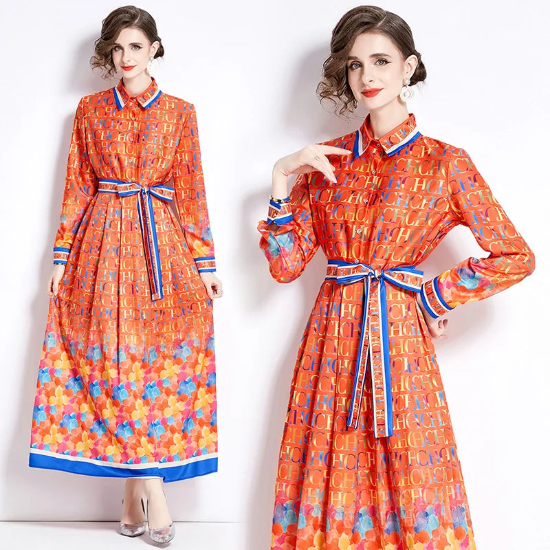 2024 Retro Print Silk Dress - Spring Fashion for Women