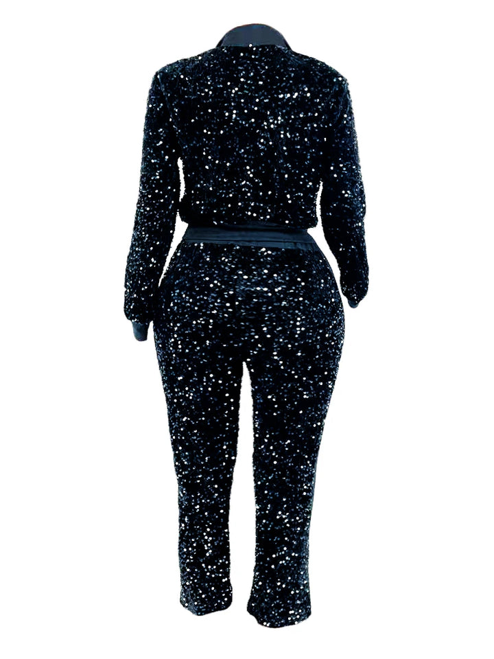 Velvet Sequined Two-Piece Set for Plus-Size Women - Perfect for Parties and Evenings!