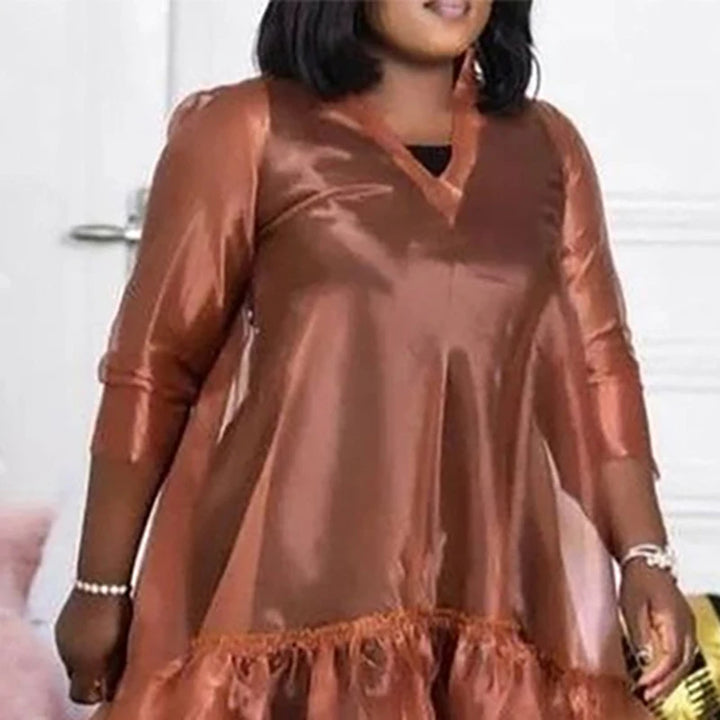 Brown Organza Midi Dress Plus Size