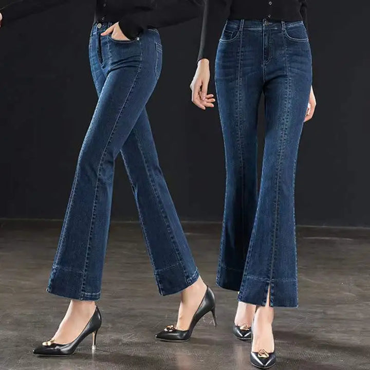 Vintage Korean Flare Jeans - High Waist Split, All-match Office Lady Pants