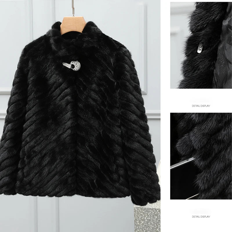 2022 Real Mink Fur Jacket Women Stand Collar Short Clothes Women Winter 100% Natural Mink Fur Long Sleeves Outerwear 6XL 7XL