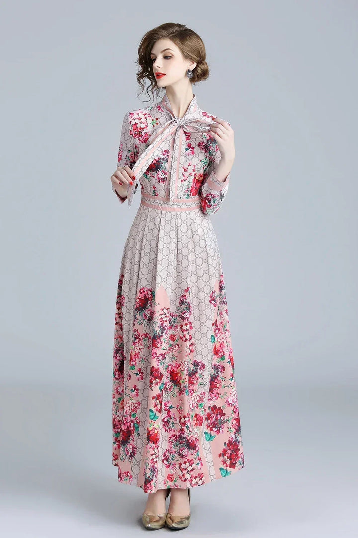 Vintage Floral Print Maxi Dress - Elegant A-line for Women's Party & Vacation