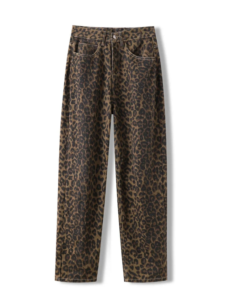 Get the Perfect Fit with Our Y2K Leopard Print Jeans - High Waisted, Wide Leg, and Streetwear Ready!