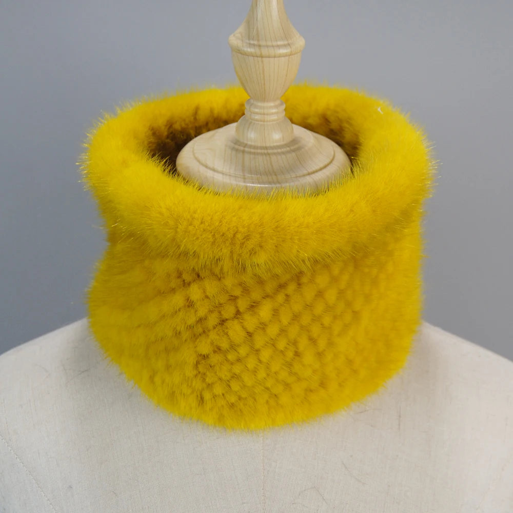 Lady Knitted Real Mink Fur Headbands Scarves Winter Russian Women Warm Genuine Mink Fur Ring Scarf Good Elastic Luxury Fur Shawl