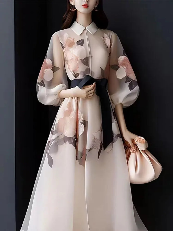 Chinese Style Floral Print Oversize Dress