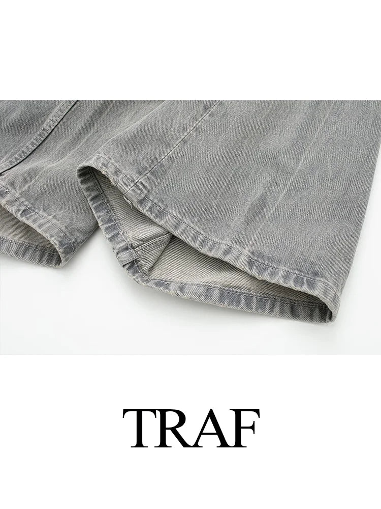 Upgrade Your Style with TRAF 2024 Women's Patchwork Jeans - Casual, Wide Leg Denim Pants for a Fashionable Look!