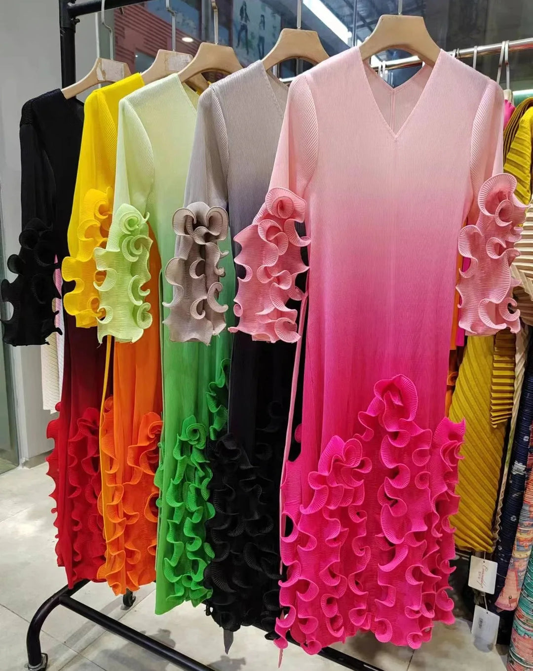 Miyake Gradient V-Neck Dress - Party Style