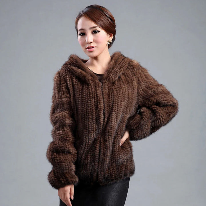 Hand Knitted Women's Natural Mink Fur Coat