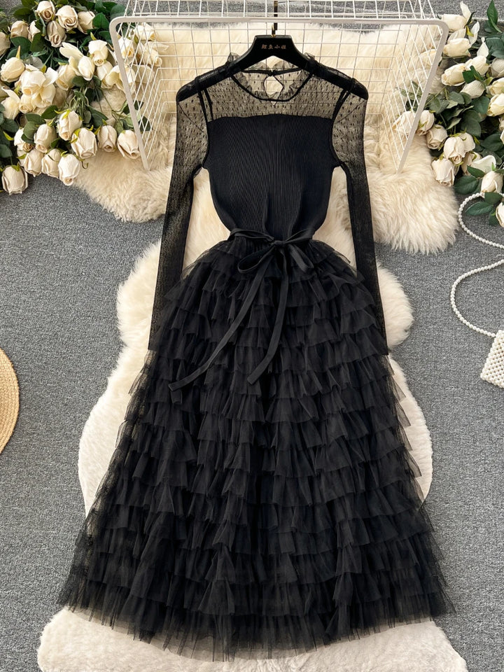 Elegant Lace Mesh Patchwork Dress