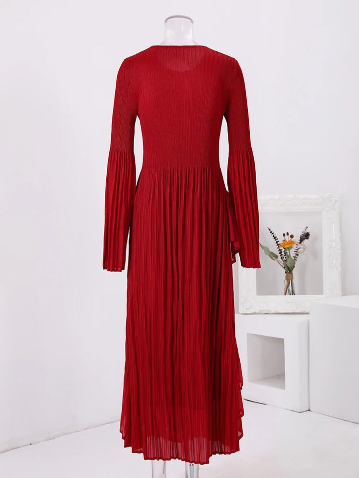 LANMREM Elegant Pleated Dress Women