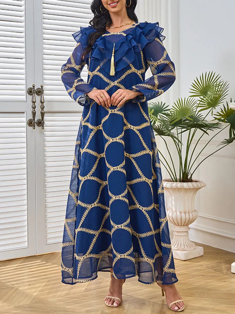 LANMREM Embroidery Ruffles A-line Dress