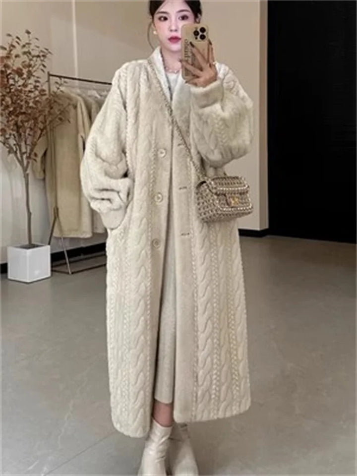 Thickened Faux Fur Coat Female Winter 2023 New Mink Fur Add Fur One Single-breasted Long-Sleeved Warm Mink Coats Woman