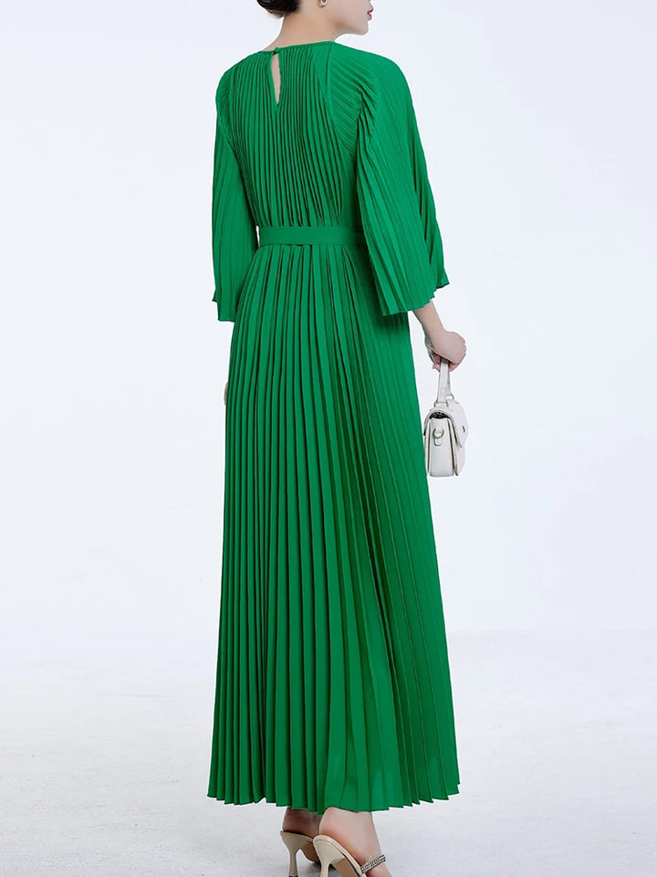 LANMREM Casual Solid Color Pleated Dress