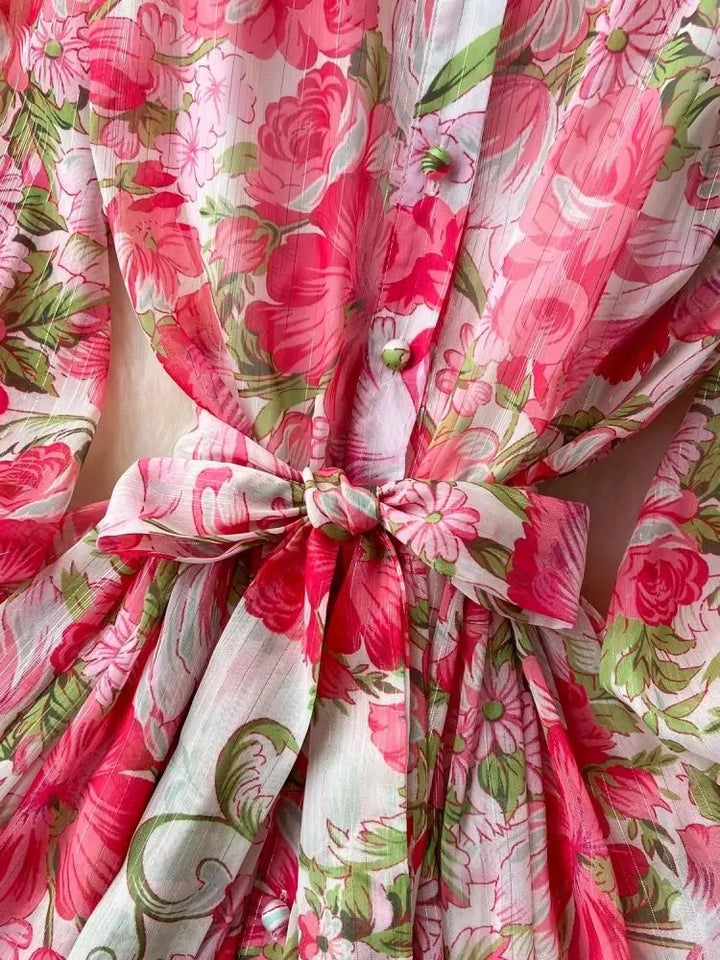 Summer Bright Floral Silk Chiffon Dress