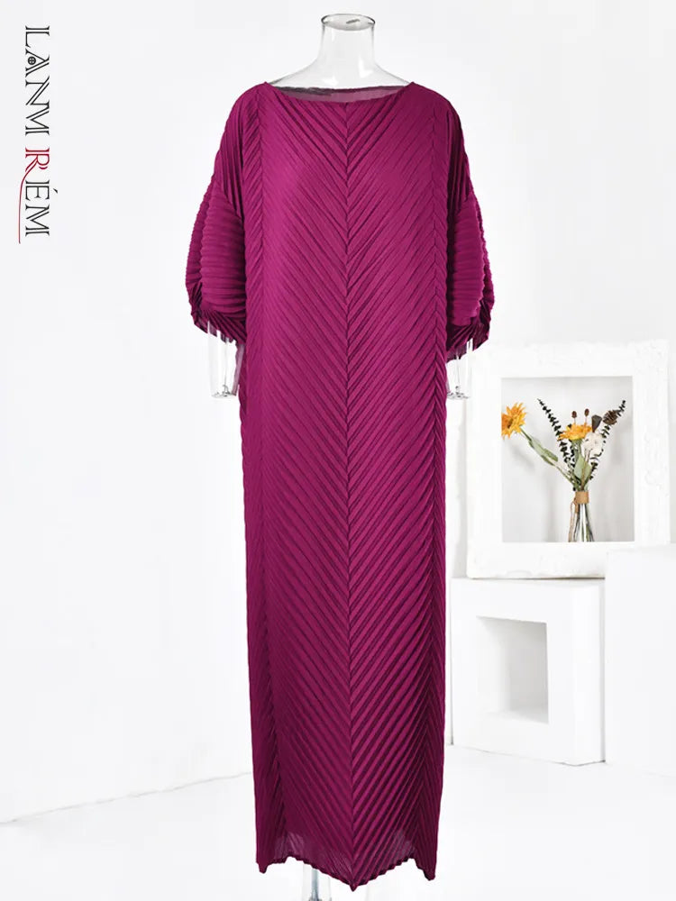 Elegant Pleated Maxi Dress - Autumn Fashion Clothing for Women - LANMREM 2AAa1410