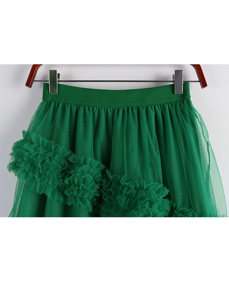 Elegant High Waist Tulle Skirt - Yellow Green Winter Party Skirt for Women - 2023 Collection