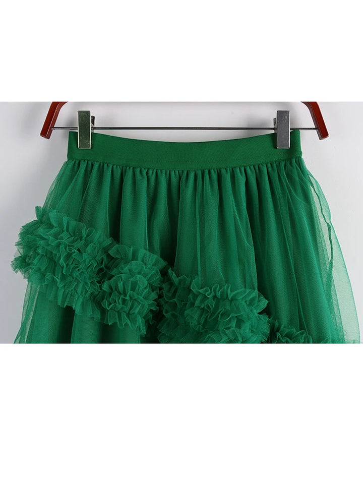 Elegant High Waist Tulle Skirt - Yellow Green Winter Party Skirt for Women - 2023 Collection