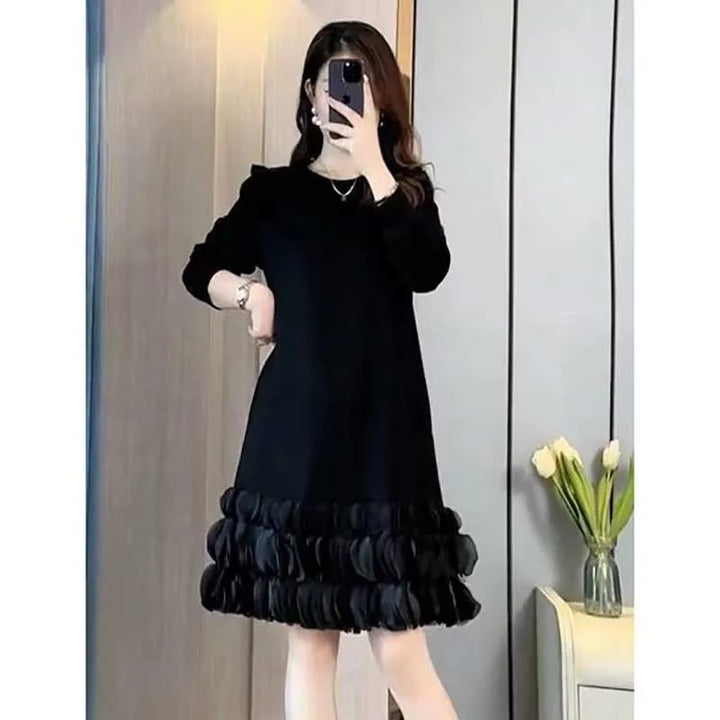 2024 Spring Fashion Mini Dress with Pockets and Ruffles - Women's Casual All-match Clothing