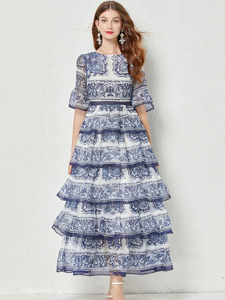 Stunning Blue and White Porcelain Print Maxi Dress - Limited Stock!