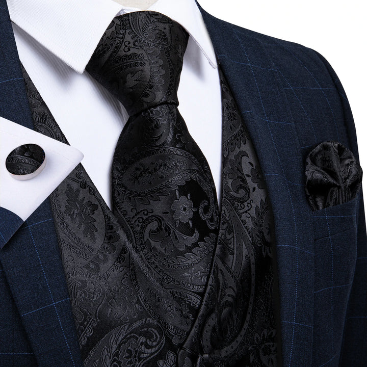 Formal Dress Gold Blue Black Paisley Wedding Suit Vest Formal Business Men Tuxedo Waistcoat Vest Suit Bowtie Necktie Set DiBanGu