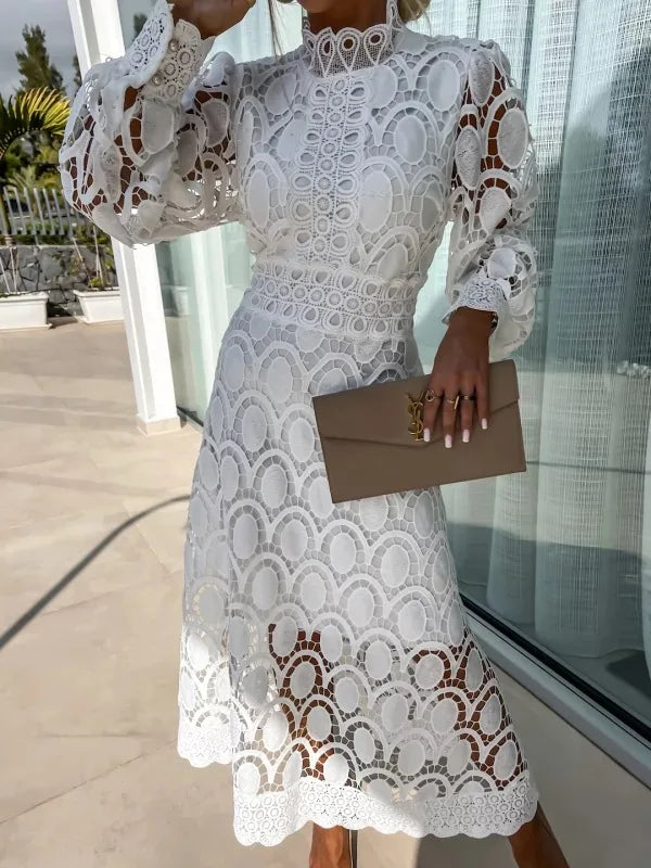 Elegant White Lace Party Dress - 2024 Spring Collection