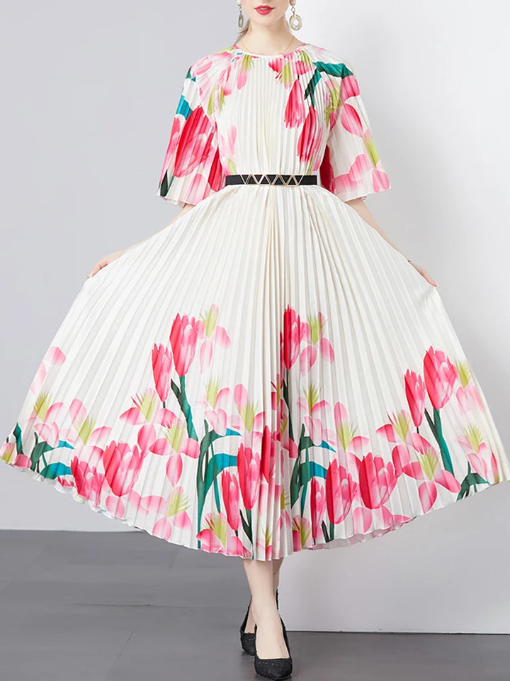 Stunning GVUW Pleated Print Dress - Elegant Lady Summer 2024 Collection