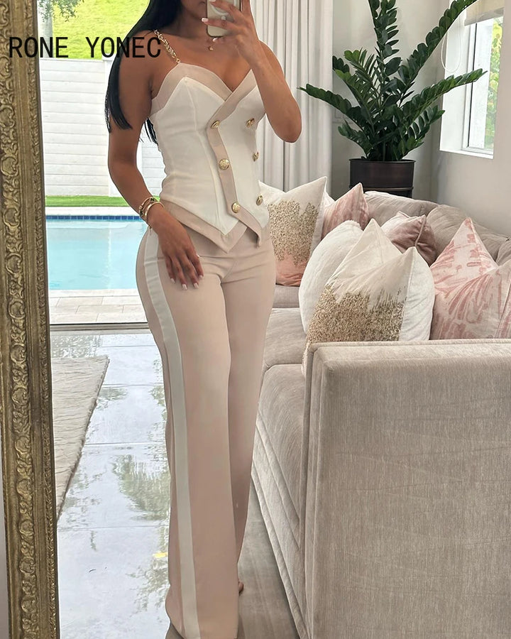 Upgrade Your Work Wardrobe: Chic Sleeveless Vest & Striped Pants Set