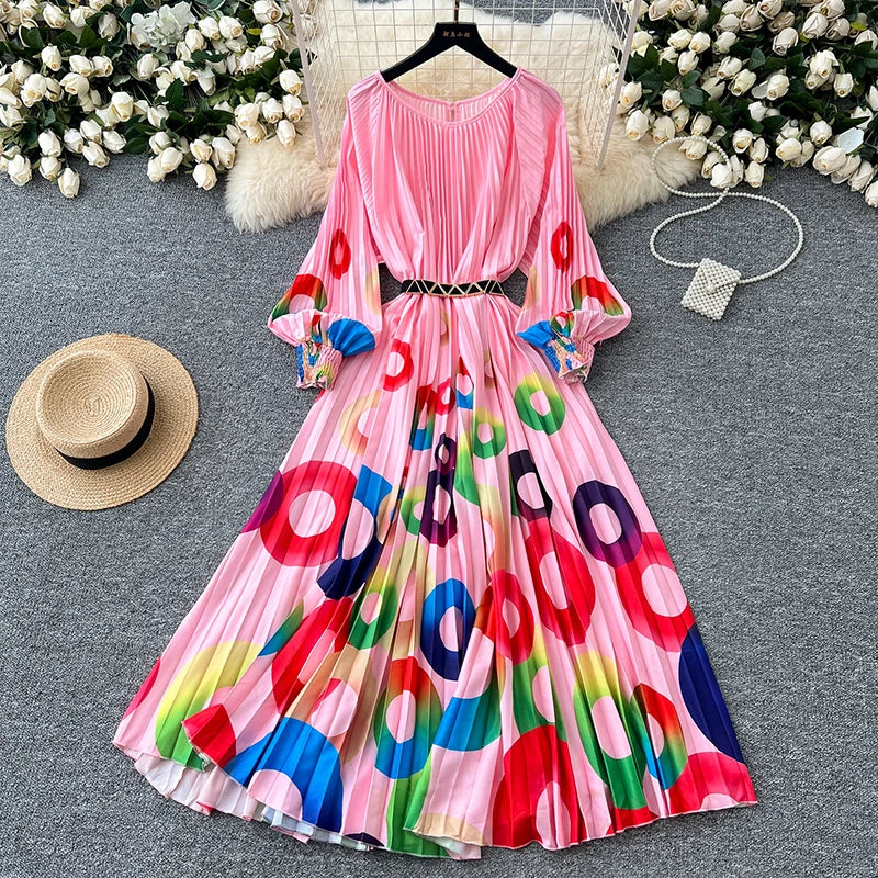 EWQ Elegant Print Pleated Women's Dress 2024