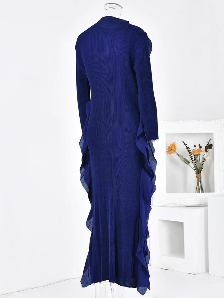 Stylish LANMREM Pleated Dress for Women - Elegant Retro Design, Long Sleeves, 2024 Collection