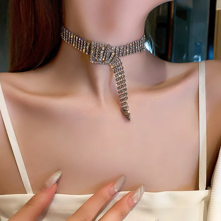 FYUAN Fashion Rhinestone Choker Necklaces - Silver Color