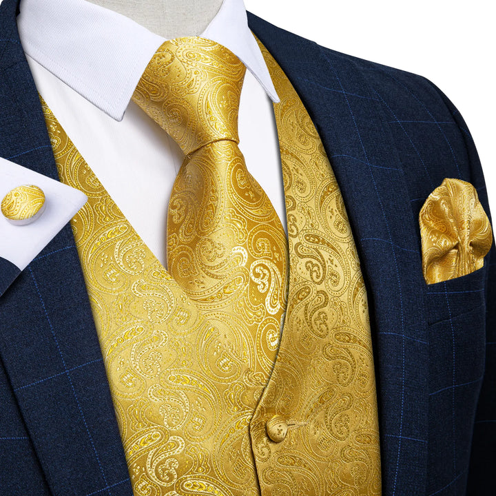 Formal Dress Gold Blue Black Paisley Wedding Suit Vest Formal Business Men Tuxedo Waistcoat Vest Suit Bowtie Necktie Set DiBanGu