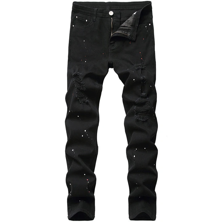 Men's Black Denim Jeans with Hole Design