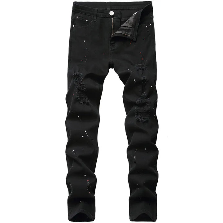 Men's Black Denim Jeans with Hole Design