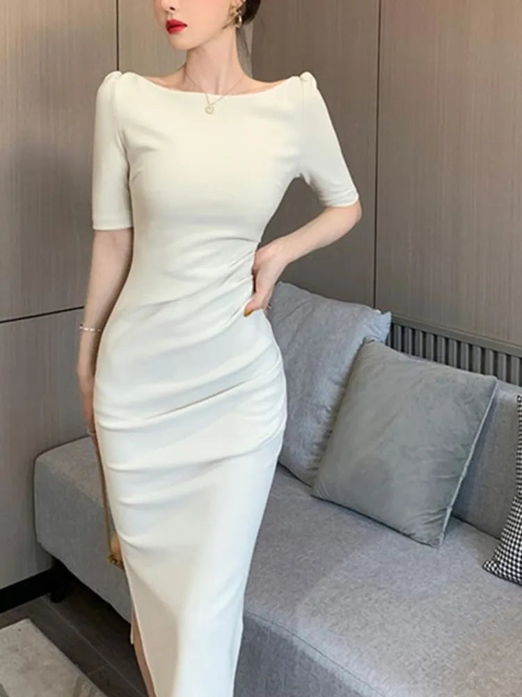 2022 Elegant Midi Party Dress for Women - Slim Bodycon Office Attire