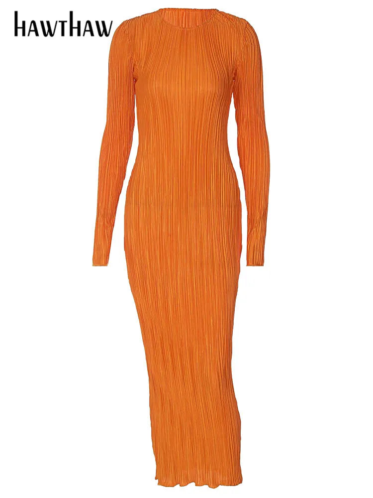 2022 Autumn Fashion: Hawthaw Women's Bodycon Midi Dress - Orange, Wholesale for Business